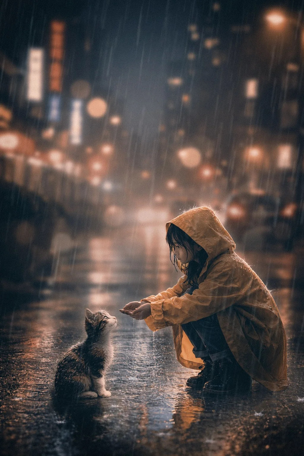 빗속 소녀와 고양이
