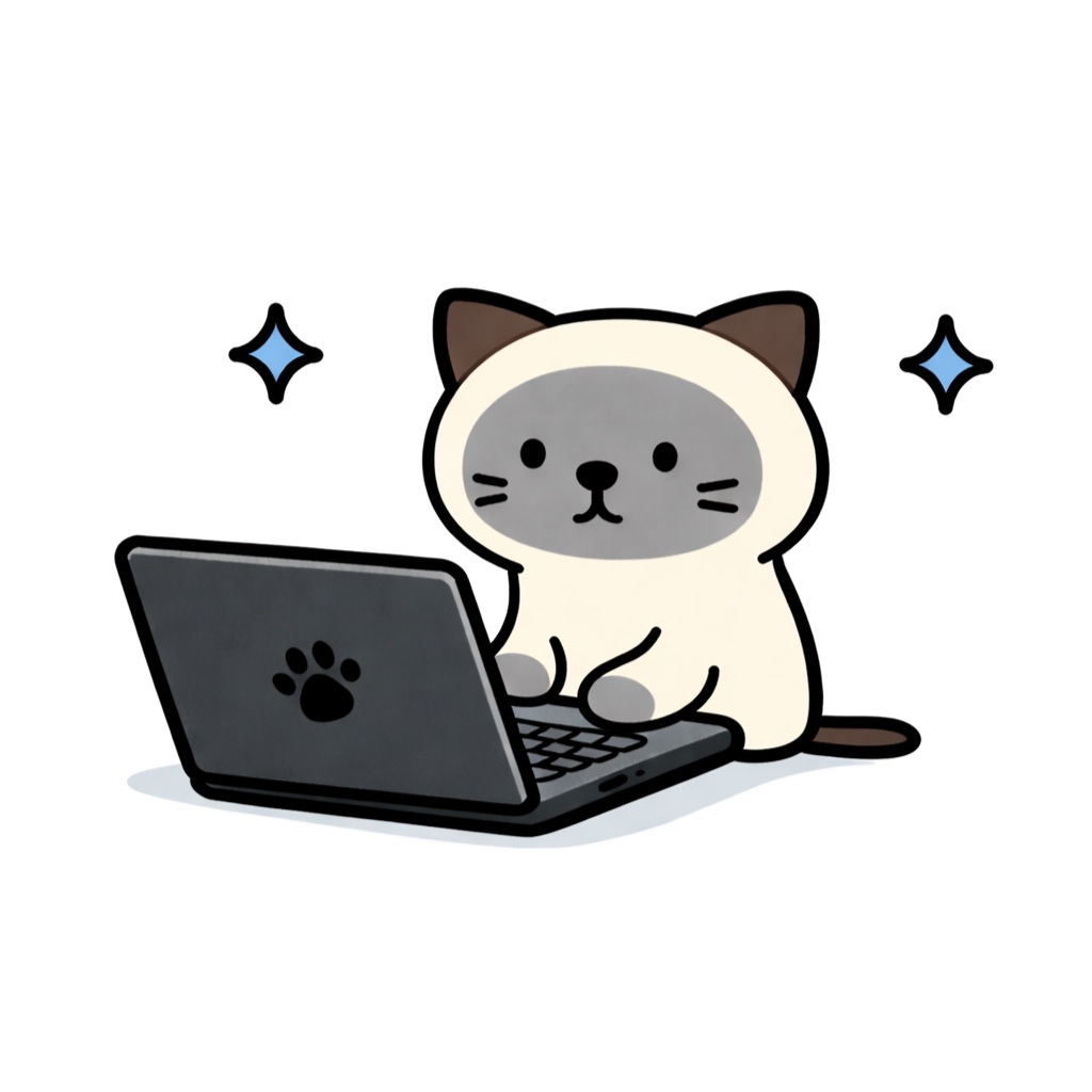 노트북으로 작업하는 고양이