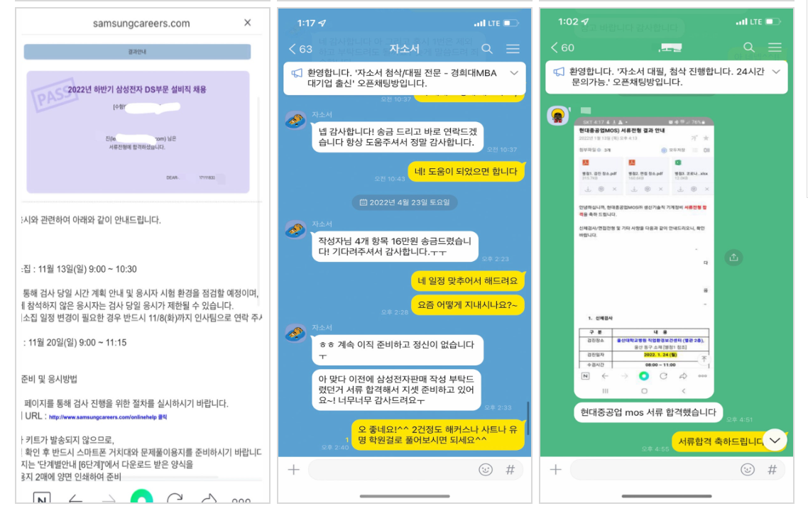 자소서컨설팅 - 매년 1000명 자소서 첨삭대필 진행 / 수백건 합격