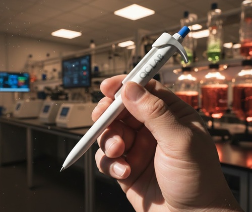 마이크로피펫 볼펜 전체 측면 뷰 - 145mm 길이 학회 굿즈