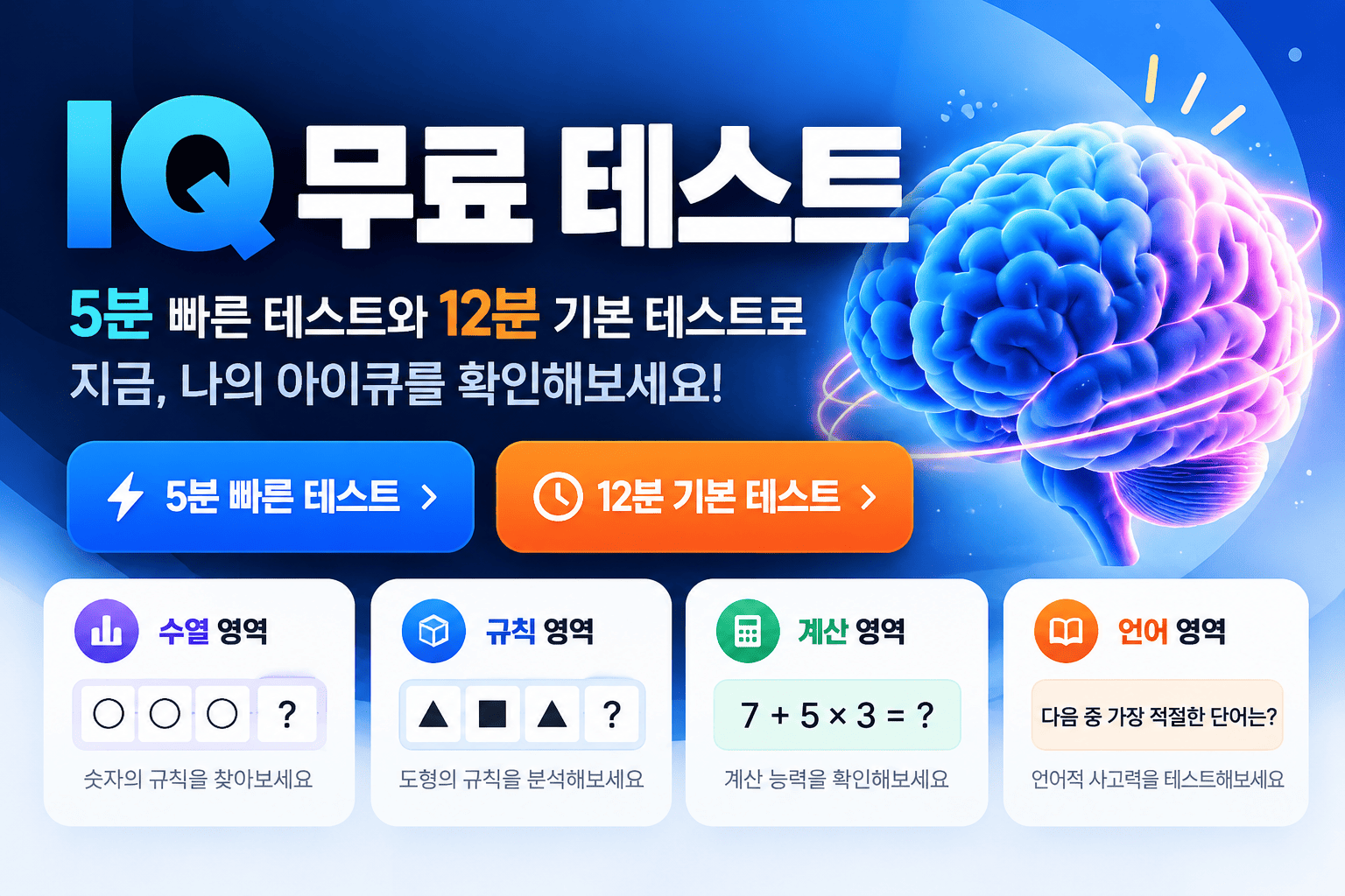 IQ 무료 테스트 5분 빠른 아이큐 테스트와 영역별 결과 분석