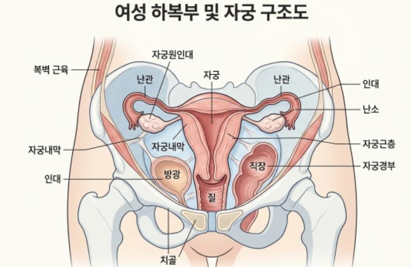 여성 하복부 및 자궁 구조도