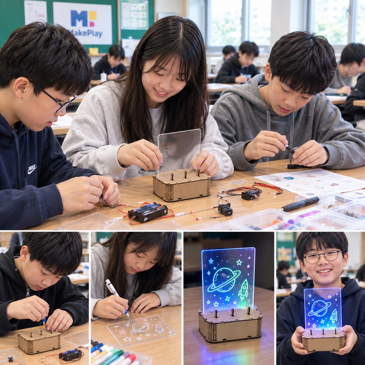 아이들이 메이커 활동으로 과학 제품을 만드는 모습